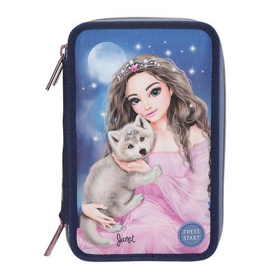 Depesche 13150 TOPModel LED Wolf - Filled 3-Compartment Pencil case in Dark Blue