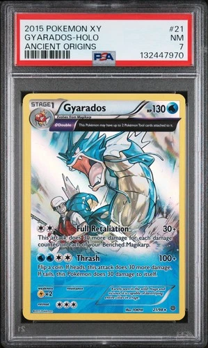 2015 POKEMON XY ANCIENT ORIGINS #21 GYARADOS-HOLO PSA 7