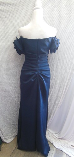 NWT XSCAPE Navy ROSETTE Off The Shoulder RUCHED Scuba EVENING Dress GOWN 8 - Picture 9 of 13