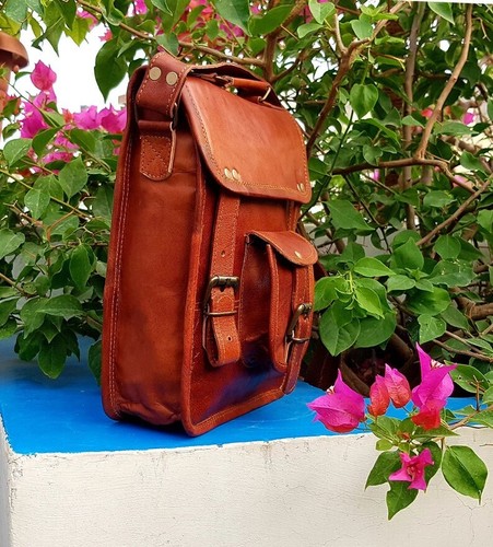 Leather Vintage Bag Goat Genuine Messenger Shoulder Satchel Brown Crossbody Real - Picture 3 of 6