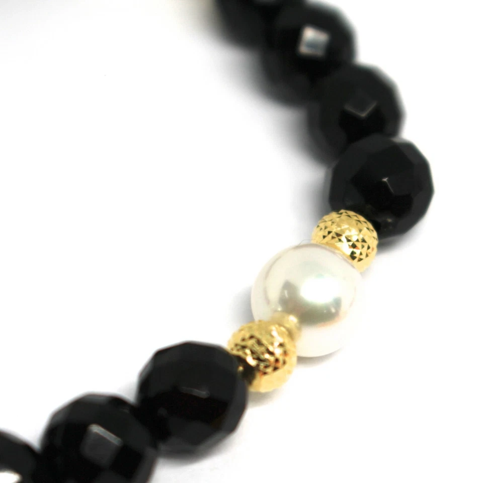 Pulsera Oro Amarillo 18K 750 , Ónix Negro Facetada, Perlas, Esferas Feature - Imagen 2 de 4