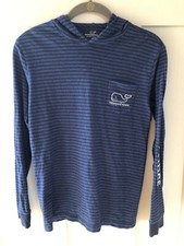 Vineyard Vines Shirt Boys Meduim Hoodie Blue Black Stripe Whale Pocket