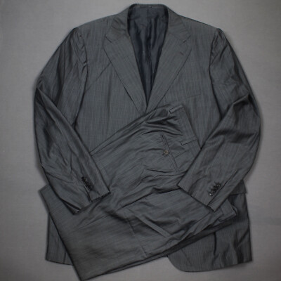 KITON Napoli mens 100% wool 2 pieces suit IT 57 / XXXL grey stripes jacket pants