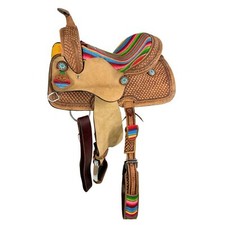 Hard Seat Western Saddle with Wool Serape Accents Full OH Bars 15" NEW