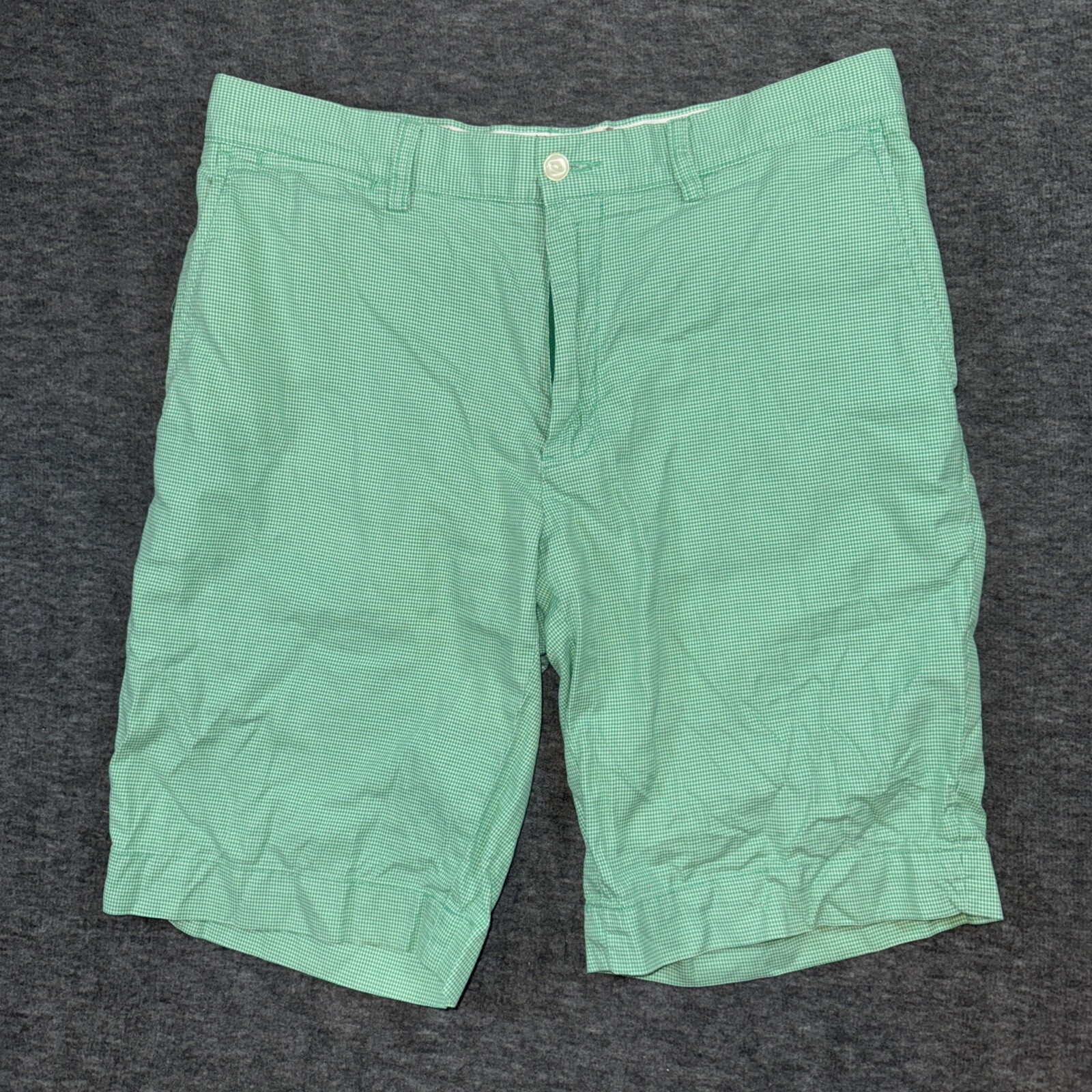 Vintage Polo Ralph Lauren Green Houndstooth Flat Front Cotton Shorts Size 32