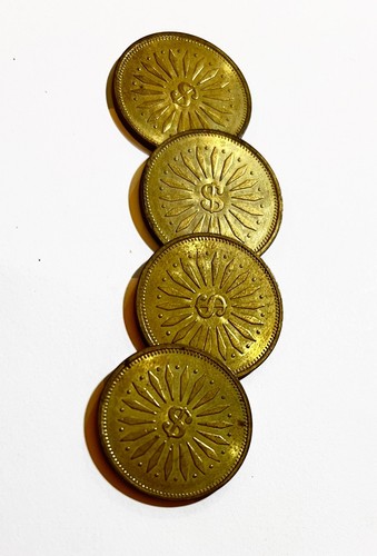 Vintage Brass 4 Coin Pack, Sunburst Dollar Flower Token, No Cash Value Coins - Picture 4 of 5