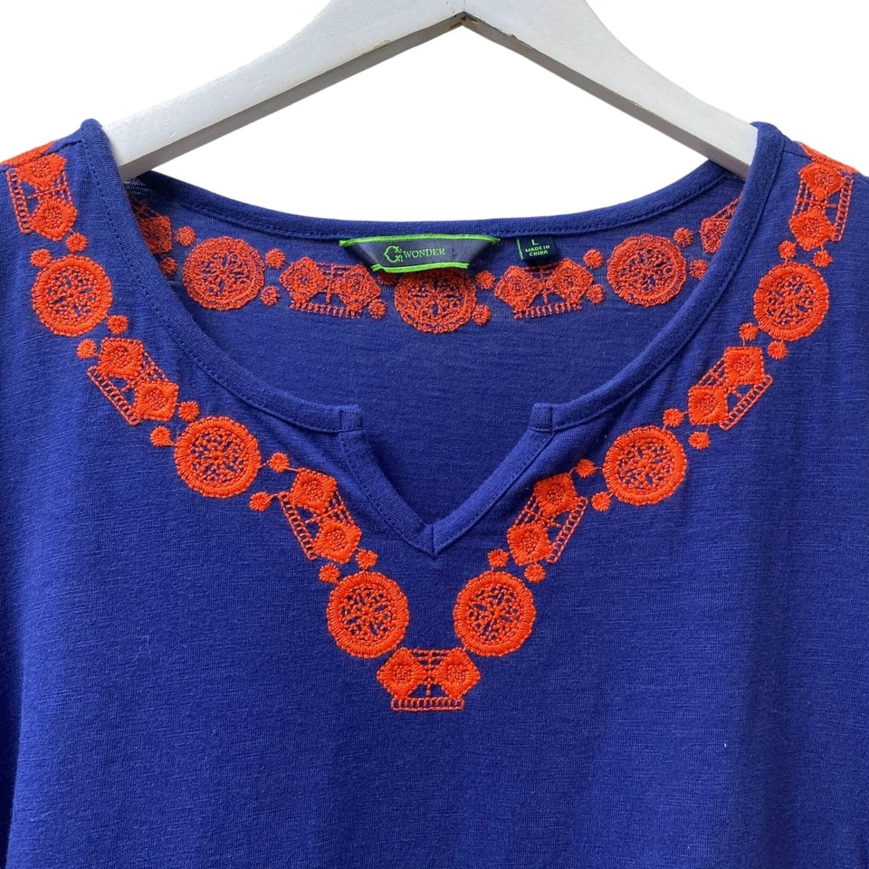 Vestido Camiseta Boho C. WONDER Talla Grande Azul Bordado Playa Encubrimiento Foto 2 de 4