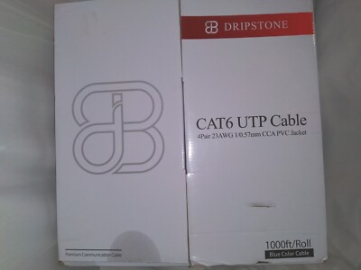 DRIPSTONE CAT6 UTP CABLE 4 PAIR 23AWG 1/0.57MM CCA PVC JACKET BLUE 1000' +/-