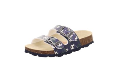 Superfit Kinder Fußbettpantoffel,Hausschuhe,Blau/Fußbälle,Gr. 29-37