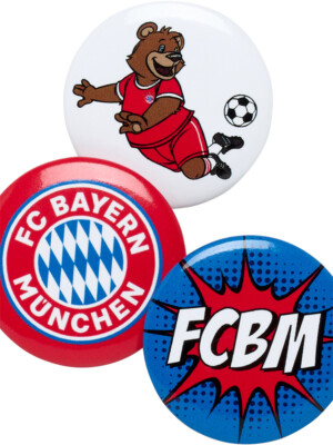 FC Bayern München Kinder Button 3er Set - Logo + Berni + FCB - Anstecker