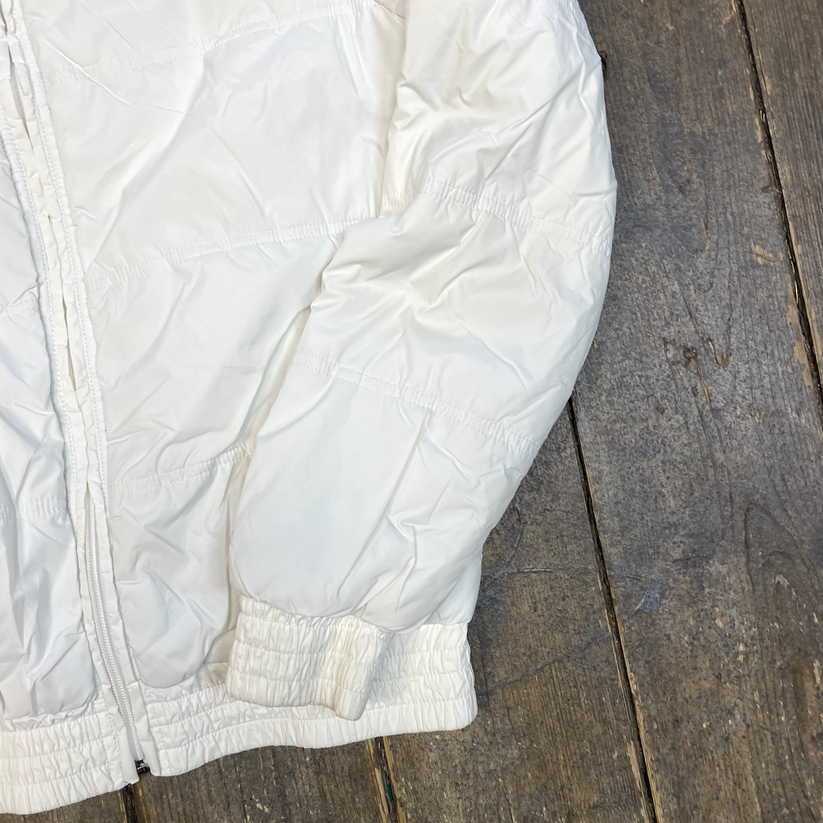 Champion Puffer Jacket Full Zip Script Logo Coat, White, Womens Medium image 5
