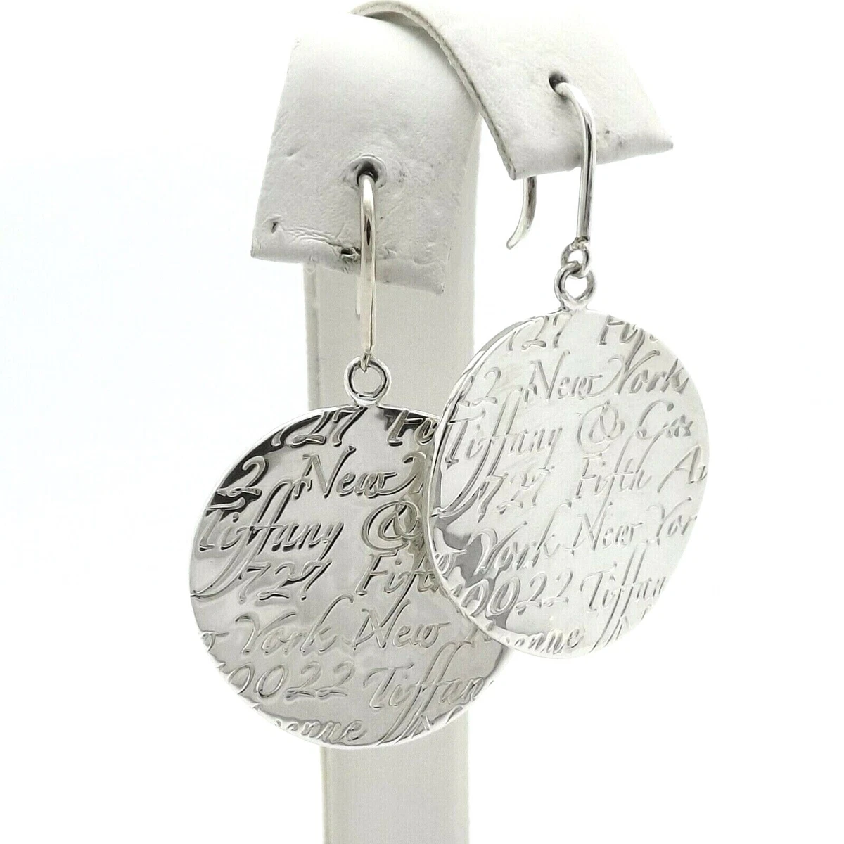 Tiffany Co Sterling Silver Notes Round Disc Dangle Earrings in Box