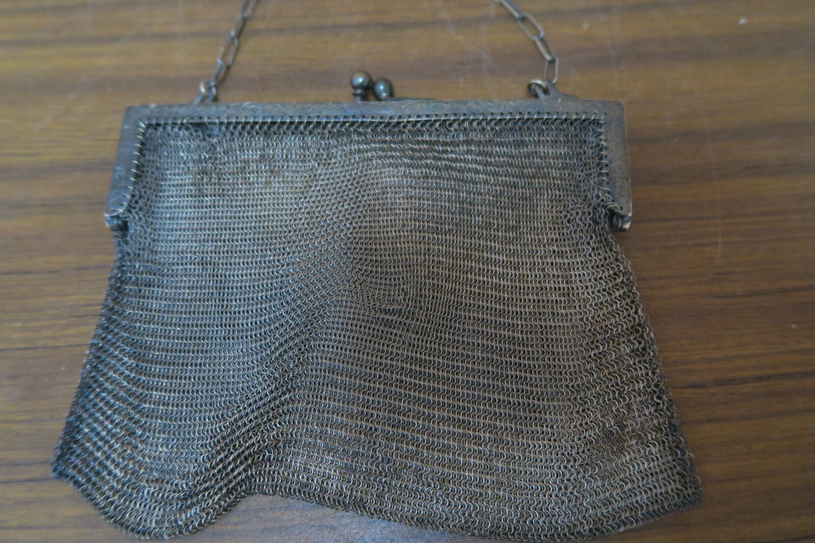 Antique German Silver Soldered Mesh Purse Bag with C… Gem