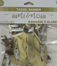 Mr  Mrs White And Gold Tassel Banner