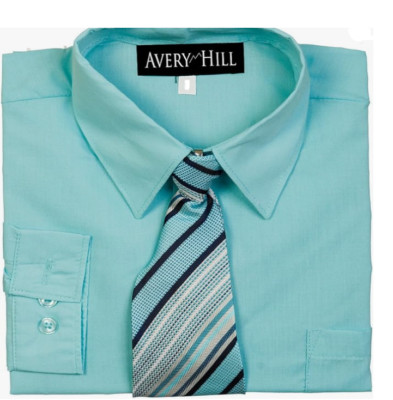 Avery Hill Big Boys Long Sleeve Dress Shirt with Windsor Tie 16 Hawaiian Blue