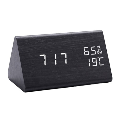 Multi function LED Wooden Triangle Alarm Clock with Temperature and Humidity - Picture 10 of 63