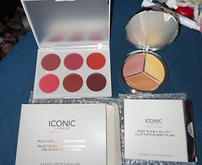 LOT Iconic London multi-use lip & cheek palette & Dewy Glow Highlight Compact