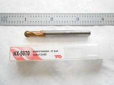 NEW YG-1, 6MM DIA. X 12MM LOC X 60MM OAL SOLID CARBIDE 2FL. C.C. BALL END MILL
