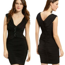 TADASHI SHOJI Cocktail Mini Dress, Black Sleeveless Beaded Bodycon Evening, XS