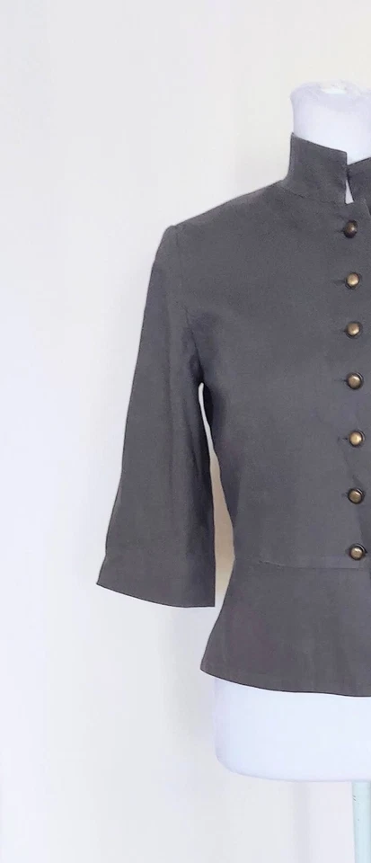 Chaiken 4 码军用风格纽扣 3/4 长袖西装外套灰色 — 第 3/4 张图片