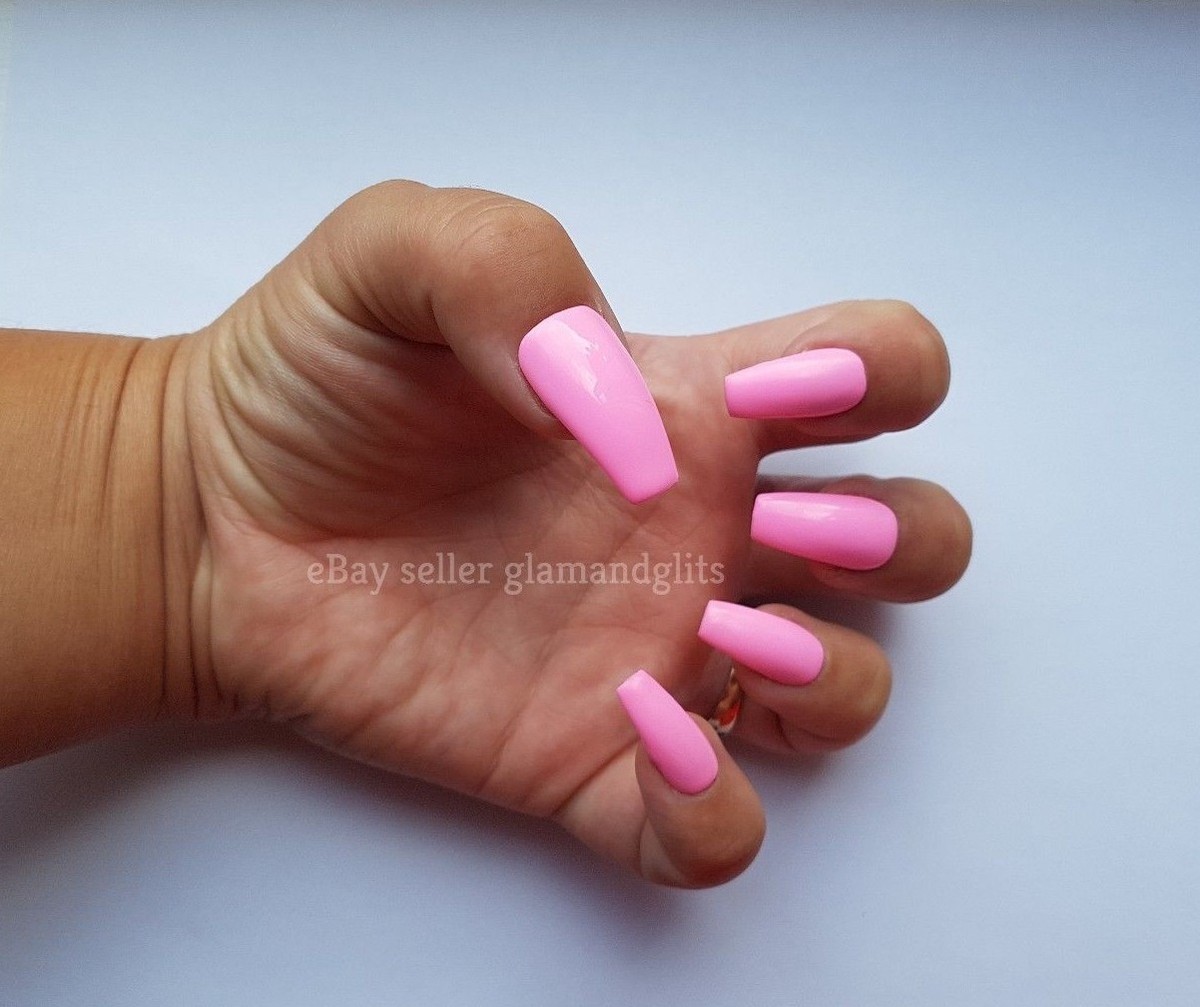 24 False Nails Barbie Pink Gel Painted Press On Nails Coffin Stiletto Square