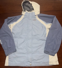 The North Face HyVent Girls Size XL hooded rain jacket Blue White