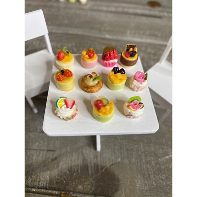 Miniature Dollhouse Set Of 11 Fruit Tarts Dessert Food Assorted Pastries Crafts