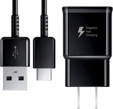 Fast Travel Wall+ Charger Type C Cable For Samsung Galaxy A03s A42 A02s A12 BLK