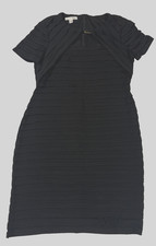London Times Women's Dress Size10 Black Pleated Short Sleeve Knee Length Cut Out