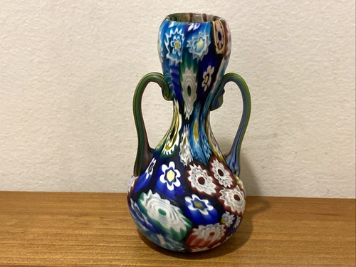 Antique Fratelli Toso Murano Millefiori Murrine Art Glass Vase Italy 4.125” Tall