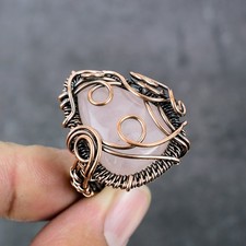 Rose Quartz Gemstone Handmade Copper Wire Wrap Jewelry Ring Size 9 o625