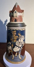 Antique Mettlach V&B Beer Stein Etched Knight w/Stein #2765 by H.Schlitt c.1902