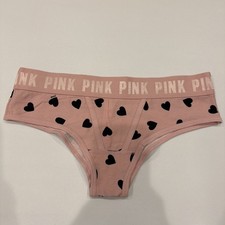 Victoria's Secret PINK S Cheekster/ Tanga Logo Band Blush Pink With Black Heart