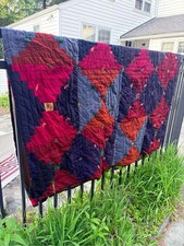 Handmade Patchwork Quilt - Deep Red, Navy