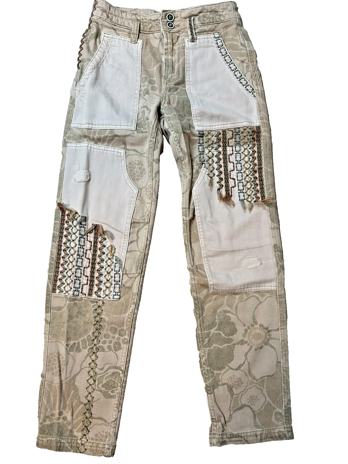 Pilcro Distressed Jeans Boho Patchwork Embroidery… - image 2