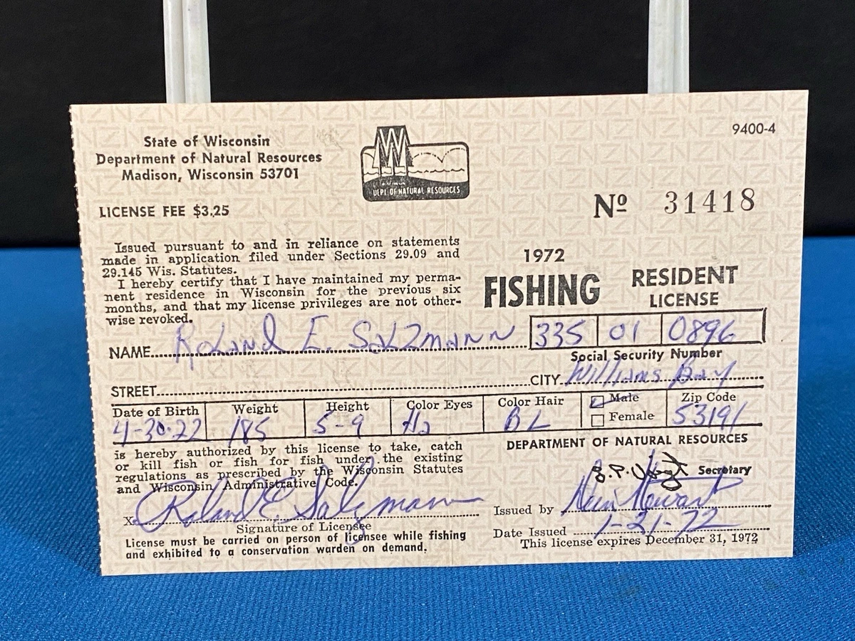 Permis De Pêche Vintage Wisconsin 1982 – Résident, Webster, Lt#37, Eau Douce