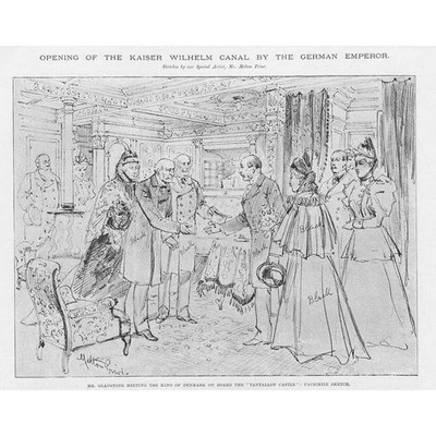 Mr Gladstone Meeting King of Denmark onboard Tantallon Castle Antique Print 1895