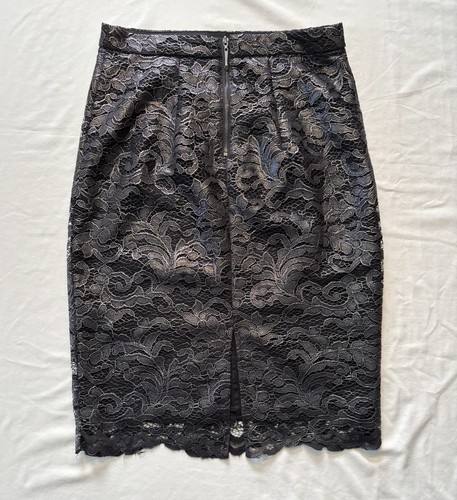 White House Black Market Black Foiled Lace Pencil Midi Skirt Size 00 NWT - Picture 4 of 8