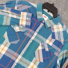 Levis Shirt Mens Large Blue Plaid Western Pearl Snap Flannel Long Sleeve Pockets