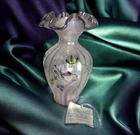 Fenton Iridescent Pink Lilac Spiral Optic Vase Morning Glory and Hummingbird