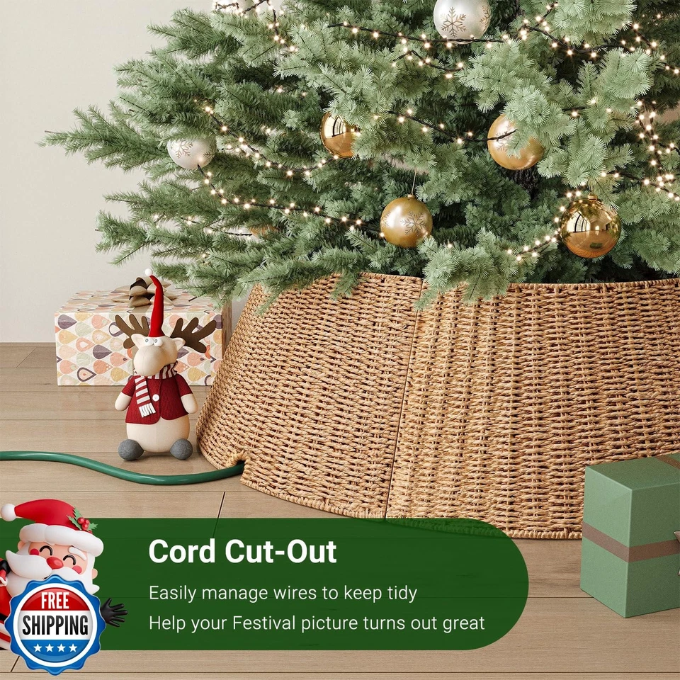 ELYKEN 28 Inch Christmas Tree Collar, Paper Rope Woven Xmas Tree Skirt for Ar - Image 4 of 4