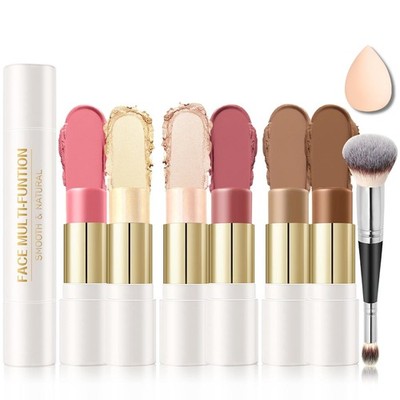 6 Colors Cream Contour Stick Makeup Kit, Double-ended Cream Highlighter Stick Br