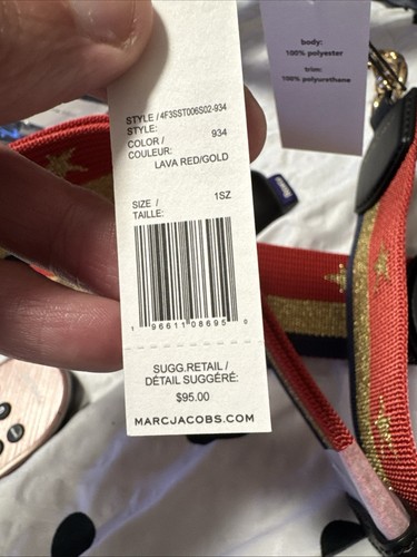 Marc Jacobs Adjustable Bag Strap Star Stripe Red/Gold/Blue/Black Logo Buckle - Picture 6 of 6