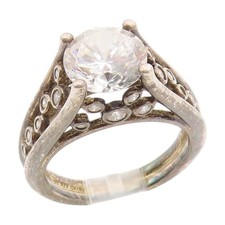 925 Sterling Silver Vintage Ring Round Cut CZ Intricate Openwork Sz 6 RG34359