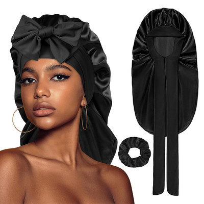 Satin Haarhaube Für Damen, 2 Stück Lange Satin Schlafmütze, Seidenhaube Zum Schl