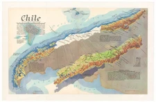 1938 Richard Edes Harrison Map of Chile Unusual Perspective/ Projection, Ex Cond