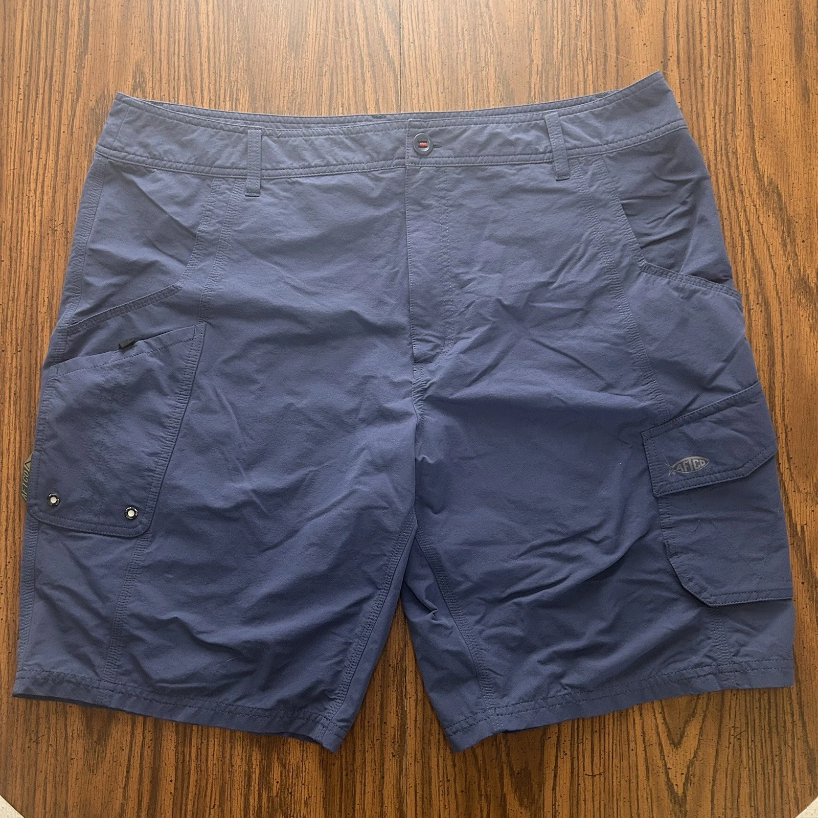 AFTCO Shorts Mens 40 X 10” Blue Cargo Fishing Performance Outdoor Stretch Waist