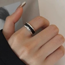 Womens Black Glazed Ring Retro Adjustable Ope...