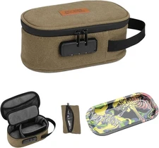Odor Proof Travel Storage Bag with Lock, Portable Organizer with Tray, Khaki