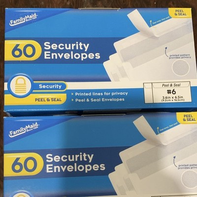 FamilyMaid Security Envelopes #6 Peel & Seal 3.6in x 6.5in 60 Pack